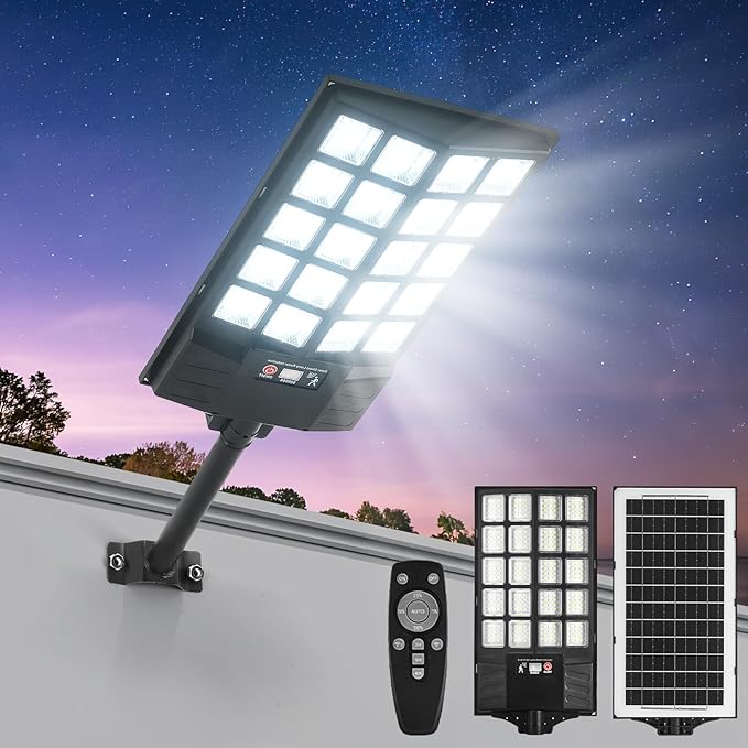 Solar Street Light with Remote Waterproof Motion Sensor Flood Light Dusk to Dawn Outdoor Security Lighting for Yard Garden Pathway (1 Pack)