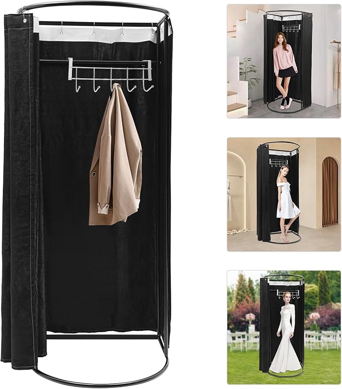 Portable Fitting Room Changing Booth 78.7 High Privacy Pop-Up Tent with Curtain 66lbs Capacity for Retail Events Beach Camping Photography Studio (Black)