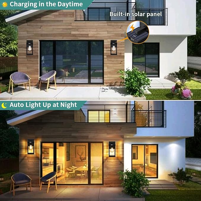 Solar Wall Lights Outdoor Solar Wall Sconce with 3 Lighting Modes &amp Motion Sensor Waterproof Porch Light with Clear Panel for Garage Porch Yard Front Door 5.8 x 5.8 x 13.58 in
