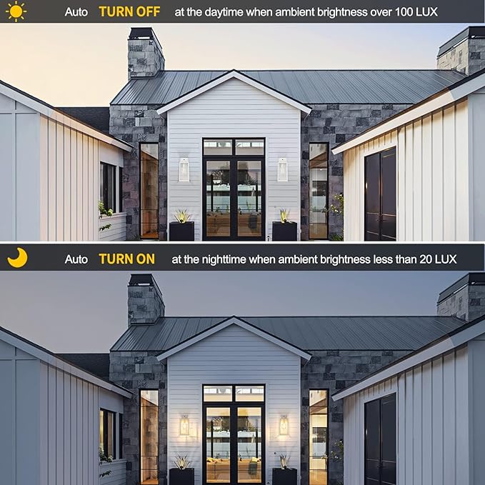 Dusk to Dawn Outdoor Lighting Fixtures Wall Mount Sensor Exterior Wall Lights for House Anti Rust Porch Light White Sconce Lamp Waterproof Wall Lantern for Doorway Garage 2-Pack