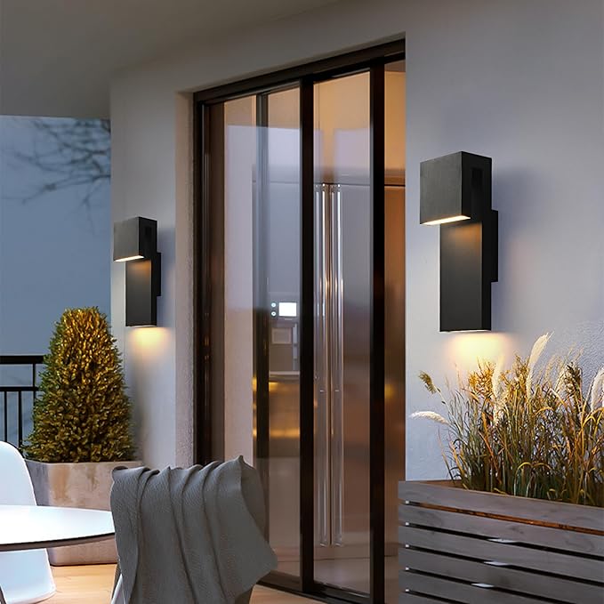 Modern LED Outdoor Wall Sconce 3000K 18W IP65 Waterproof Integrated LED Outdoor Wall Lights Anti Rust Black Porch Lights Exterior Lighting Outside Lights Fixture for GarageBalconyBackyard (1PACK)