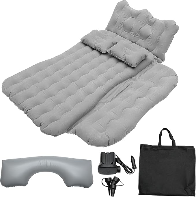 ACROPIX Inflatable SUV Truck Car Air Mattress Back Seat Camping Bed Thickened Car Sleeping Pad for Travel Car Bed SUV Mattress with Car Air Pump and Pillows Gray