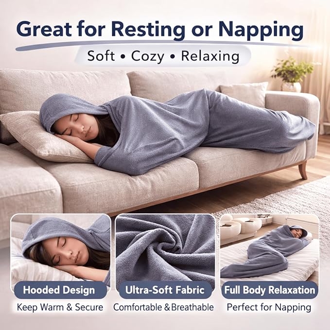 Wearable Sleeping Bag for Adults Breathable Lightweight Sleep Sack Blanket Portable Cozy Wrap for Travel Home Camping &amp Relaxation