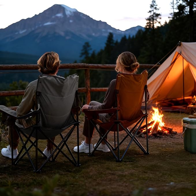 TIMBER RIDGE Oversized Folding Camping Chair for Adults Support 550 LBS Heavy Duty with Cup Holder Side Pocket for Camping Lawn Picnic 2 Pack(Grey)