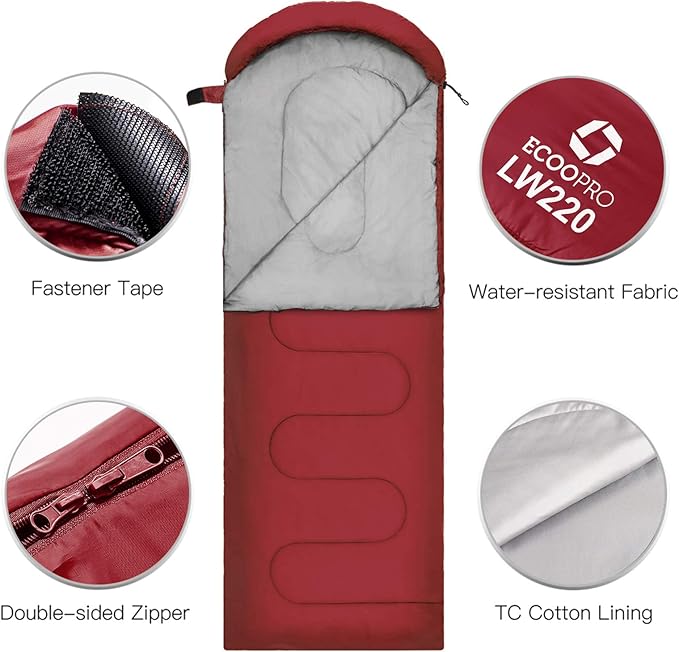 ECOOPRO Warm Weather Sleeping Bag - Portable Waterproof Compact Lightweight Comfort with Compression Sack - Great for Outdoor Camping Backpacking &amp Hiking-83 L x 30 W Fits Adults