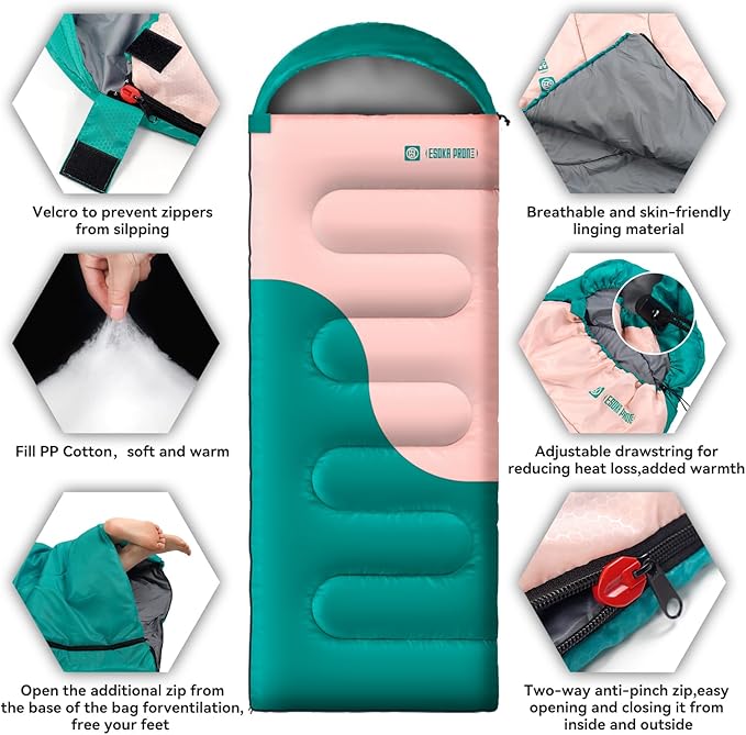 Sleeping Bags for Adults&ampKidsLightweight Waterproof Warm Weather Sleeping BagCompact Portable Sleeping Bag for CampingEssentials Gear for Camping Hiking Outdoor Travel