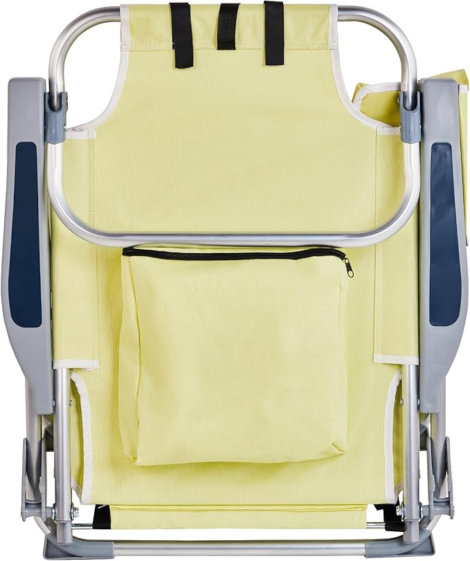 Beach Chairs for Adults Compact Portable Lay Flat Folding Beach Chair with Backpack Straps and Large Cooler Pouch Support to 220LBS (Yellow)