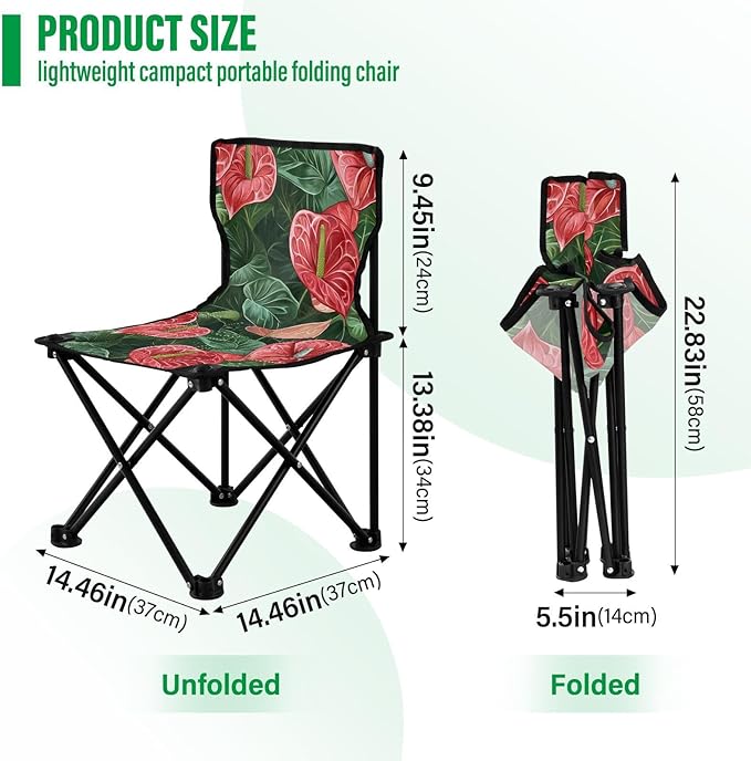Anthurium Red Green Art Portable Backpack Beach Chairs for Adults Ultra Lightweight Folding Chair Carry Bag Included Portable Chair for Waiting in Line for Indoor Camping
