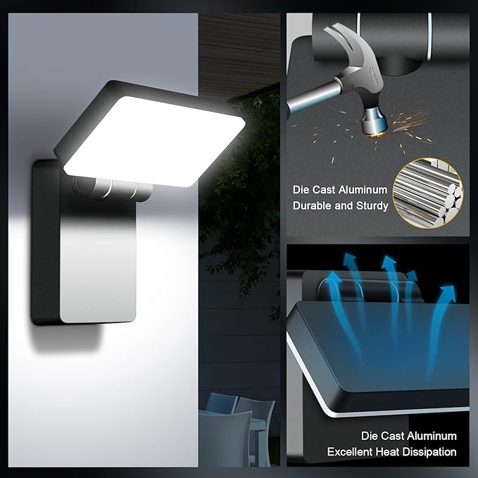 40W LED Outdoor Wall Light 3000LM 5000K No-Glare Porch Light IP65 Waterproof Anti-Rust 360° Adjustable Head for Yard Garage Above Door (8Pack)