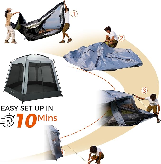 KingCamp Screen Tent Camping Tent for 6-8 Person 12' x 12' Portable Screen House Room with Detachable Sunshade for Camping Garden &amp Backyard