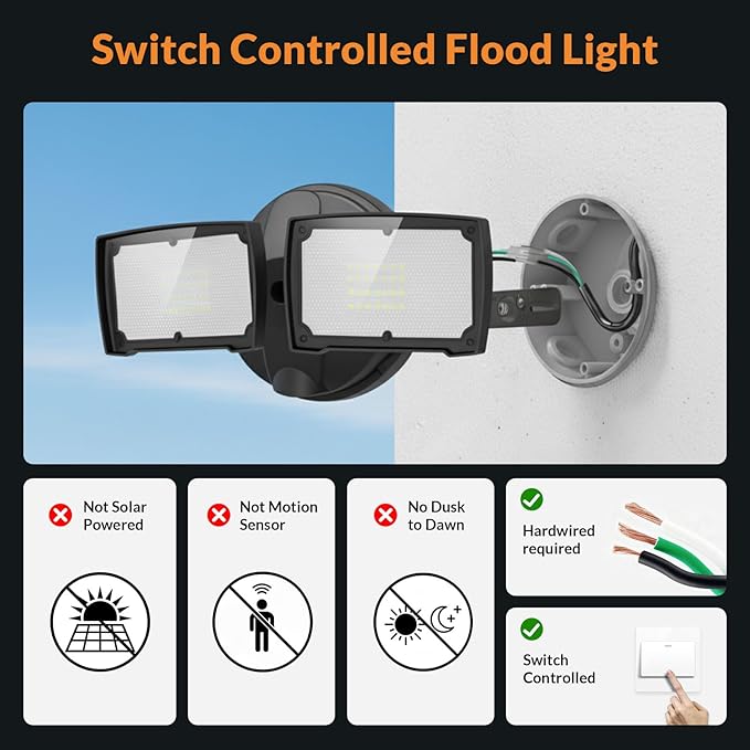 LEPOWER 28W 3000LM ‌LED Security Flood Light‌ ‌Outdoor‌ Switch Controlled Aluminum ‌Security Light‌ 2 Adjustable Heads 5500K Daylight IP65 Waterproof Wet Location for Patio Garden Yard Lights