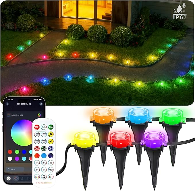 50Ft Permanent Outdoor Ground Lights Smart Color Changing Pathway Christmas Lights Waterproof Walkway Lighting for Outside Garden Back Yard Driveway Patio Sidewalk Landscape Path Decorations