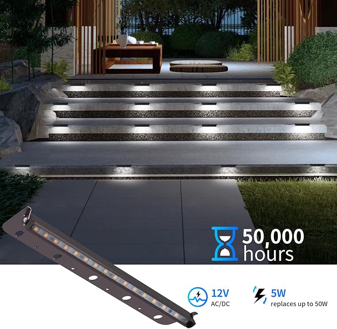 4-Packs 5W 12inch LED Hardscape Paver Lighting12V AC/DC Low Voltage Retaining Wall LightsLED Landscape Lighting5000K Daylight White Outdoor Step Light50000 Hours Lifespan