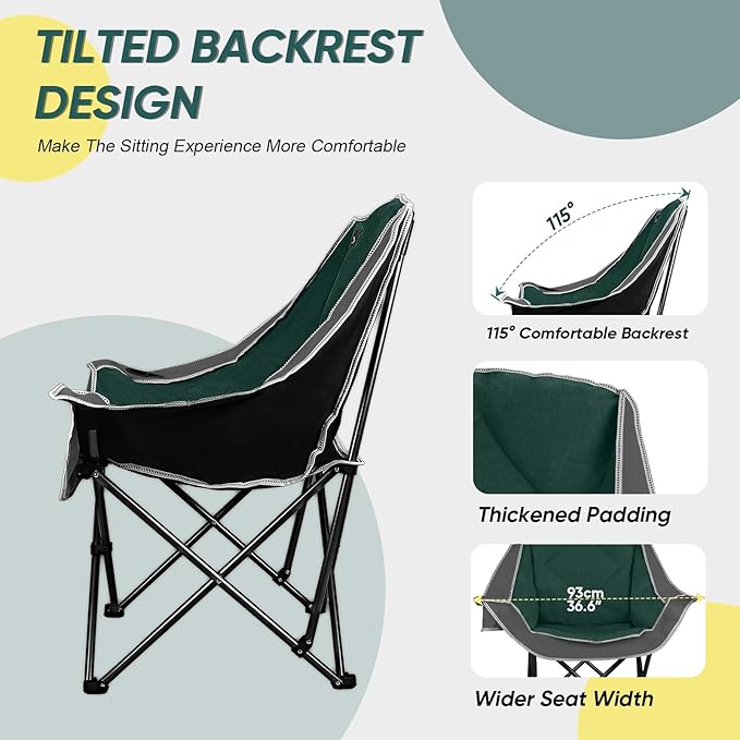 Northroad 2 Pack Oversized Camping ChairOutdoor Padded Folding Lawn Chair w/Cup HolderCarry Bag for Beach Hiking and PicnicsHeavy-Duty 300-lbs Capacity Grey&ampGreen