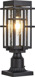 Outdoor Solar Lamp Post Light with Pier Mount Base Dusk to Dawn Aluminum Outside Solar Pillar Lights with Seeded Glass Waterproof Exterior Pole Light for Garden Pathway Patio Black
