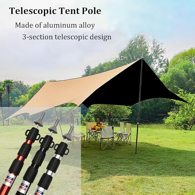 Tiandirenhe 2pcs Camping Tent Poles 95-234cm Telescoping Pole Adjustable Thicken Aluminum Alloy Tarp Poles Support Rods Beach Shelter Tarp Awning Pole for Hiking Camping Silver