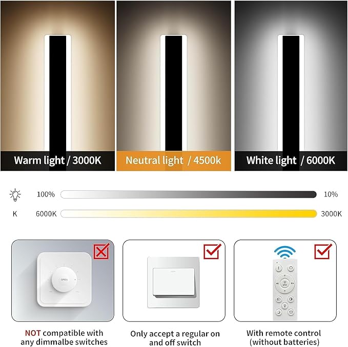 Mikeru 2pack 23.6inch Outdoor Wall Light Fixtures 10%-100% Dimmable Outdoor Wall Lights Exterior Front Porch Light 3000-6000k Wall Mounted Led Lighting for Basement ShopGarage Lighting