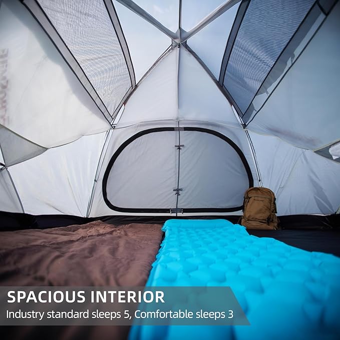 EchoSmile Tents for Camping Waterproof Windproof Tent with Multi-Pole 3-5 Person Spacious Dome Tent with Expandable Space for Shoes Packs &amp Wet Items Easy Setup Tent for Camping &amp Hiking