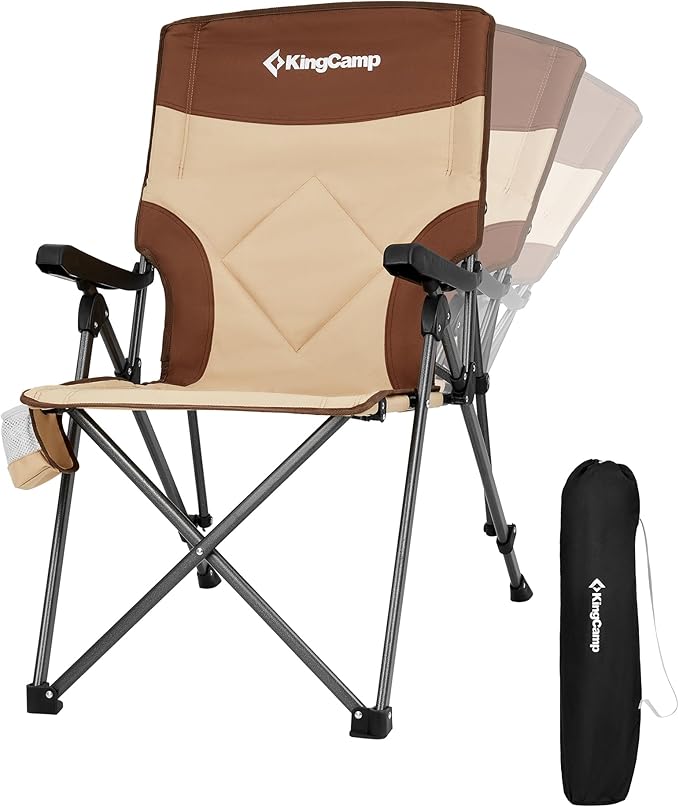 KingCamp Folding Camping Chair Adjustable 3-Position Reclining Outdoor High Back Camp Chair with Hard Armrests Heavy Duty Portable Chair Dual-Layer Padded Seat &amp Storage for Camping Lawn Back
