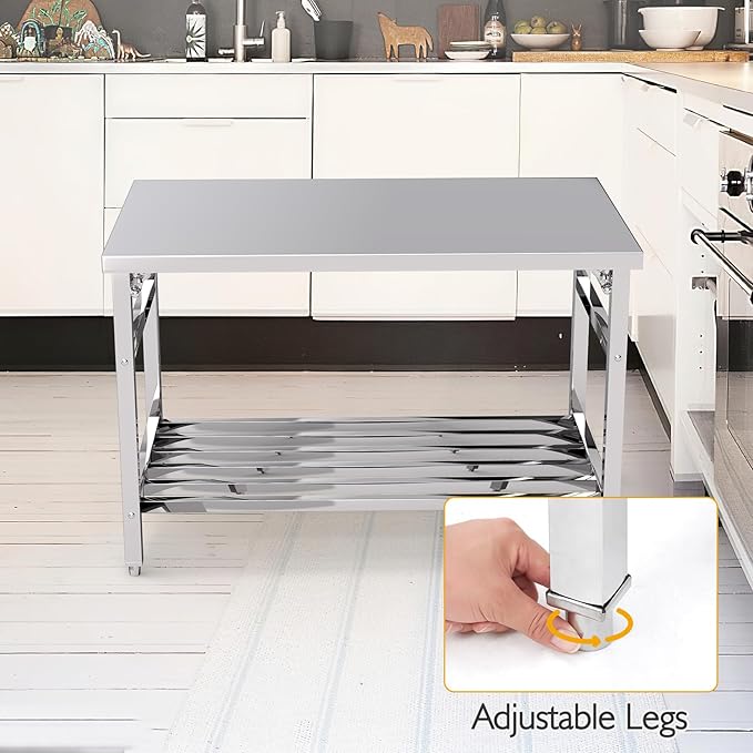 48 x 30 Inch Stainless Steel Prep Table Commercial Worktables &amp Workstations with Adjustable Undershelf Heavy Duty Folding Kitchen Island for Restaurant Kitchen Laundry