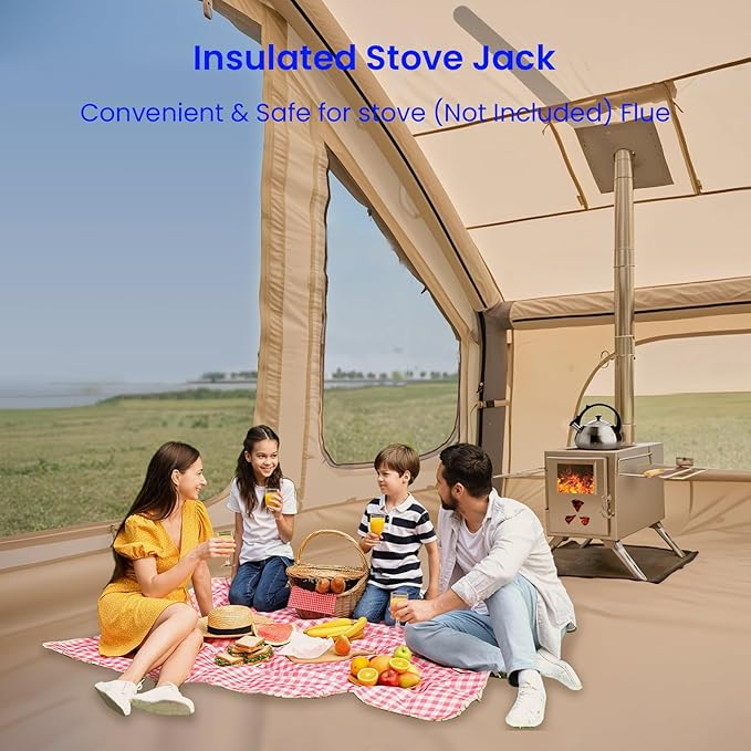 Inflatable Tents for Camping Super Easy to Blow Up Tent with Hand Pump Waterproof Oxford Cloth &amp Stove Jack Spacious Air Tent Hot Tents for 4-6 People