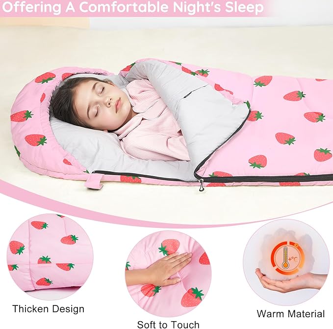 FIOBEE Kids Sleeping Bag for Girls Boys 3 Season Warm &amp Cool Weather Youth Camping Sleeping Bags with Backpacking Bag Waterproof for Traveling Hiking Indoor Outdoor Camping Essentials
