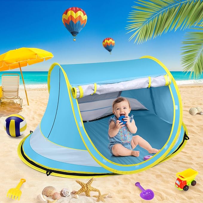 Baby Beach TentLarge Pop Up Beach Tent Sun Shade for BeachPortable Baby Travel Tent with Mosquito NetIndoor Baby Play TentUPF 50+ UV Protection Sun Shelters for Infants