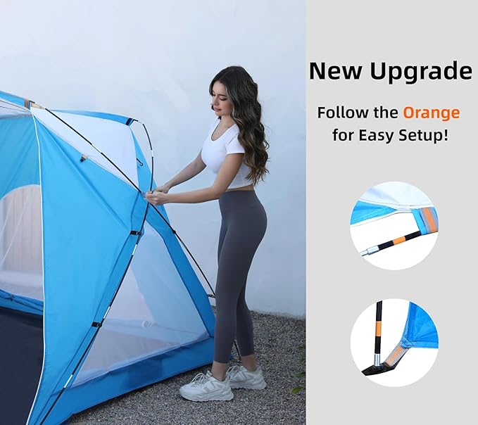 Beach Tent Portable Sun Shelter for 2/3/4/6-8 Person with UPF 50+ UV Protection Easy Setup Waterproof Beach Shade Canopy Cabana for Family Outdoor and Picnics Fishing with Carrying Bag