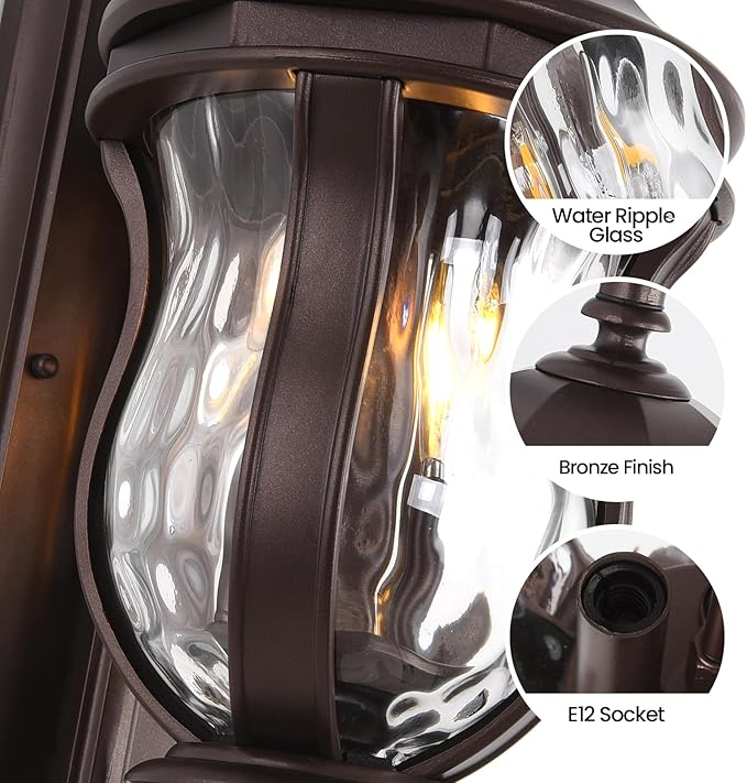 Outdoor Wall Sconces Brown Outdoor Porch Lights 22.8 H Large Exterior Wall Lanterns Waterproof Exterior Lighting Fixtures with Water Glass for Patio Garage Doorway