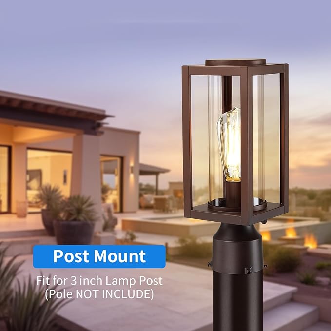 Outdoor Post Lights Lamp Post Light Fixture 2 Pack Modern Brown Exterior Post Lantern Fixture with Tempered Glass Anti-Rust Light Posts for Outside for Driveway Patio Garden