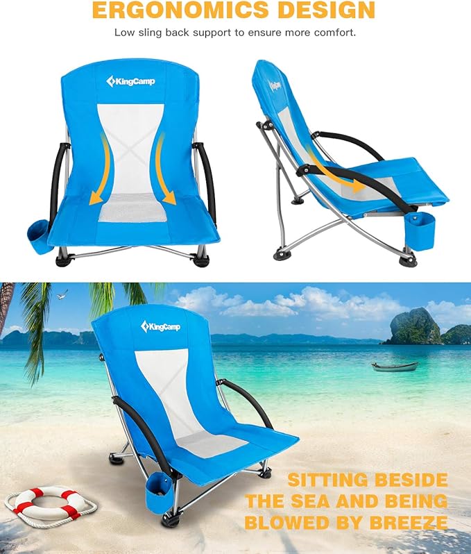 KingCamp Low Seat Beach Chair Outdoor Camping Folding Chair with Cup Holder 3 Colors