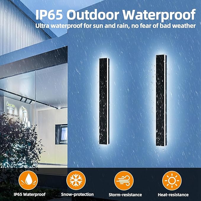 Upgrade Widened 2 Pack Outdoor Modern LED Wall Light 47.2inch Long Black Wall Sconces 3 Color 3000K/4500K/6000K IP65 Waterproof 42W Exterior Lighting Fixture for House Fence Yard Patio