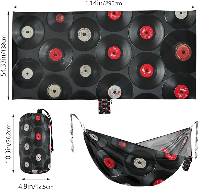 OTVEE Camping Hammock Retro Vinyl Whimsy Portable Hammocks 500lb Upgraded Thickened Durable Single Hammocks with Tree Straps &amp Travel Bag for Camping Outdoor Indoor Patio Backyard