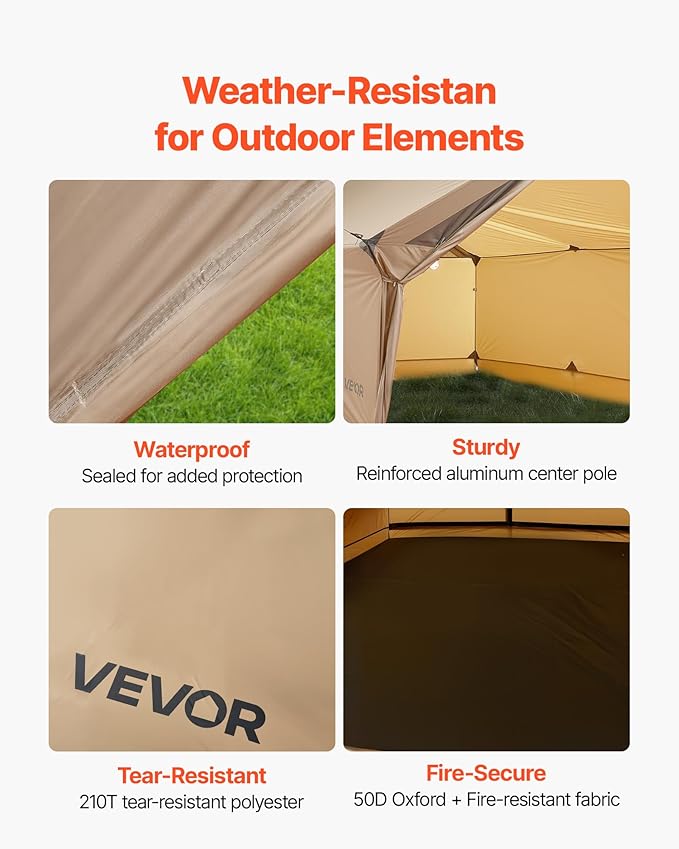 VEVOR Hot Tent Camping Tipi Hot Tents with Stove Jack Portable Winter Camping Tents with Snow Skirt Easy Setup Waterproof 4 Season Shelter Tents for Fishing Backpacking