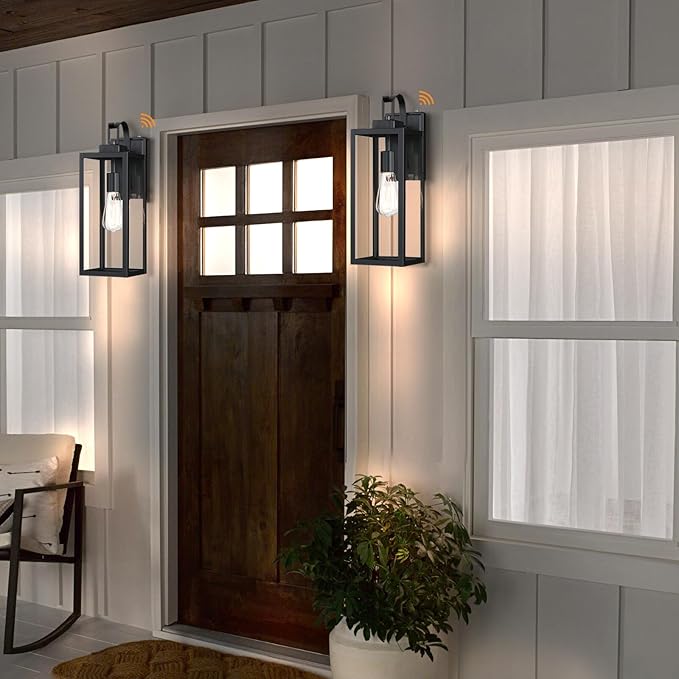 WISBEAM 18 inch Dusk to Dawn Outdoor Lights for House 2 Pack Black Exterior Lighting Fixture Modern Porch Lights for Outside Metal Construction with Clear Glass