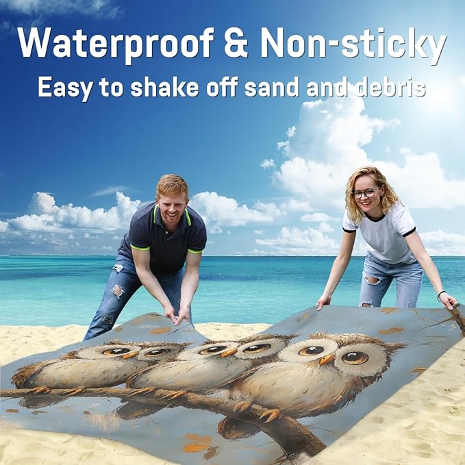 Waterproof Sandproof Beach Blanket 59''×68'' Funny Bird Polyester Outdoor Picnic Blanket with 4 Stakes &amp Storage Bag for BeachCampingVacation Blue