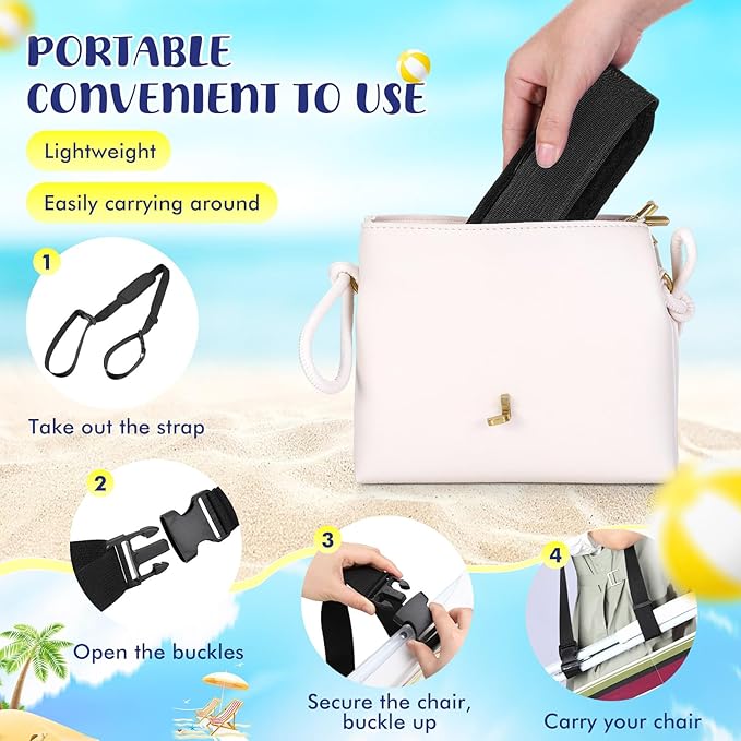 Sanwuta 10 Pcs Adjustable Beach Chair Carry Straps Universal Folding Chair Shoulder Strap for Beaches Camping Scooter Bikes Backpacking Picnics Outdoor