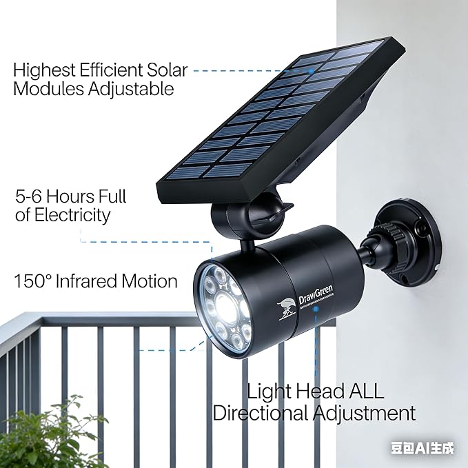 Solar Motion Lights for Outside Aluminum case(Not plastic) Outdoor Solar Flood Security Spot lights 1400LM 9W LED(130W Equ.) Garden Step Deck Patio Post Porch 100-Week FREE Refund/Replacement(Black)