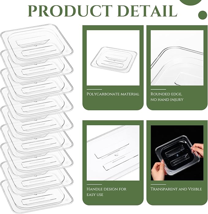 Hoolerry 36 Pcs Food Pan Lid with Handle Polycarbonate 1/6 Size Hotel Pan Cover Clear Lid for Restaurant Commercial Food Container and Storage