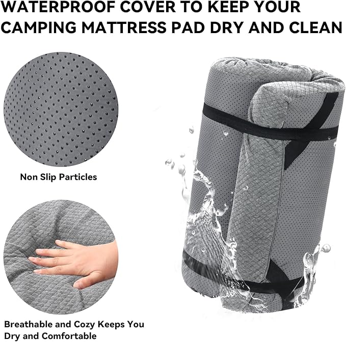 HOMBYS Memory Foam Camping Mattress PadPortable Sleeping Pad for AdultWaterproof Cot MattressRoll Up Floor MattressFoldable Backpacking Travel Bed for HikingGuest Bed