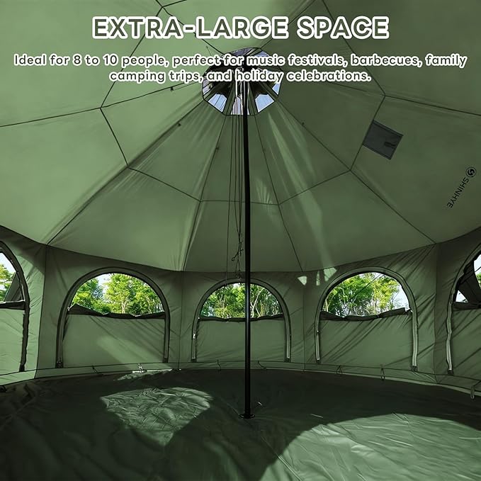 ShinHye 16.4ft Bell Tent for Glamping &amp Camping – Waterproof Canvas with Stove Jack Removable Floor &amp 8 Mesh Windows (Fits 6-8 People)