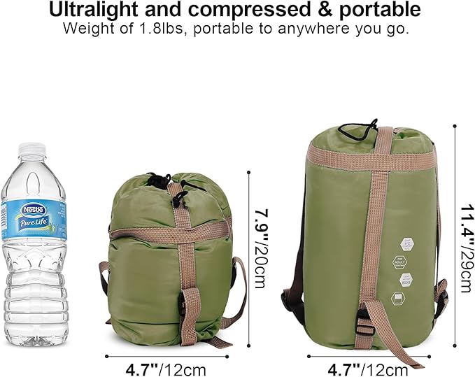 REDCAMP Ultra Lightweight Sleeping Bag for Backpacking Hiking Comfort for Adults Warm Weather with Compression Sack