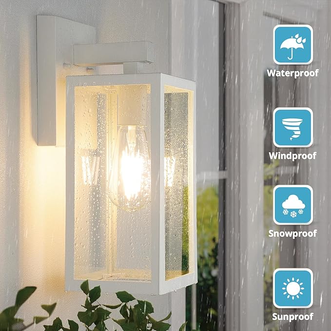 MAXvolador Outdoor Wall Lantern Exterior Waterproof Wall Sconce Light Fixture White Anti-Rust MountLights Clear Glass E26 Porch Patio Lighting