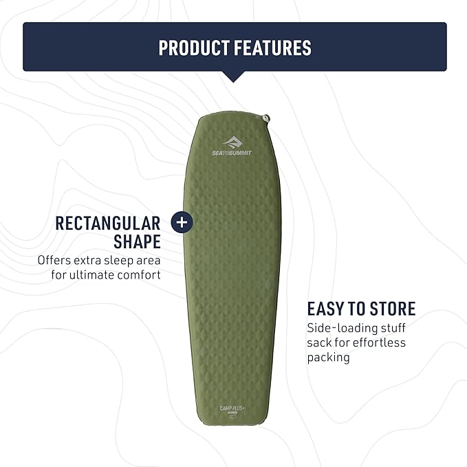 Sea to Summit Camp Plus Self-Inflating Foam Sleeping Mat for Camping - Rectangular - Regular (72 x 25.2 x 2.6 inches)