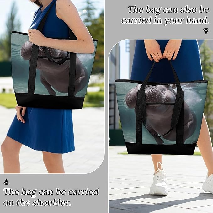 Insulated Shopping BagLarge Reusable Cooler Bags Diving Hippo Printed Foldable Shopping BagTravel Waterproof Shoulder Bag