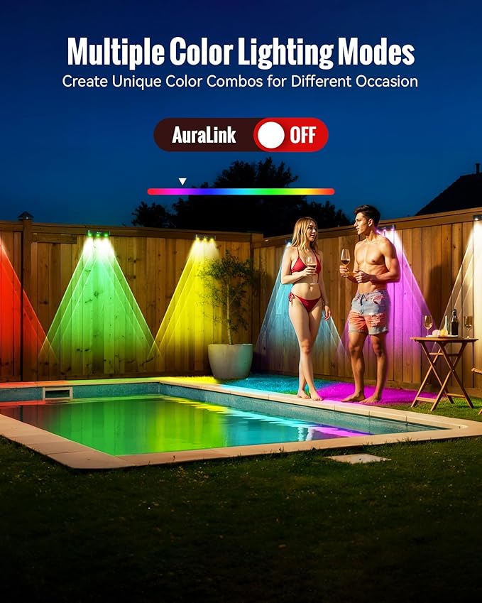 Solar Fence Lights Outdoor 8 Pack Upgraded 50LM RGB Outdoor Wall Lights with Sync Group Control &amp 10 Light Modes Fence Solar Light Outdoor Waterproof IP65 for Outside Porch Wall