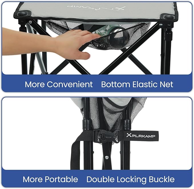 Padded Camping Stool 18 Inch Oversized Camping Foot Rest 500lb Camping Chairs Outdoor Footstool Portable Camping Ottoman for Camping Gardening Fishing w/Storage Net Carry Bag (2 Grey)