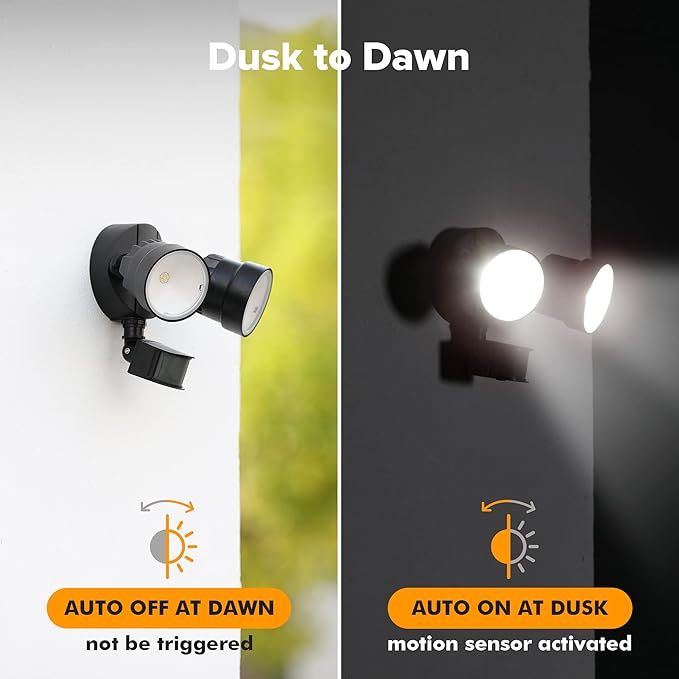 LUTEC Shrimp P6221B-PIR24 2000 Lumen 18 Watt 26 LED Motion Activated Integrated Dual-Head Floodlight Outdoor IP54 Waterproof Exterior Security Wall Light for Patio Garden Yard-Black