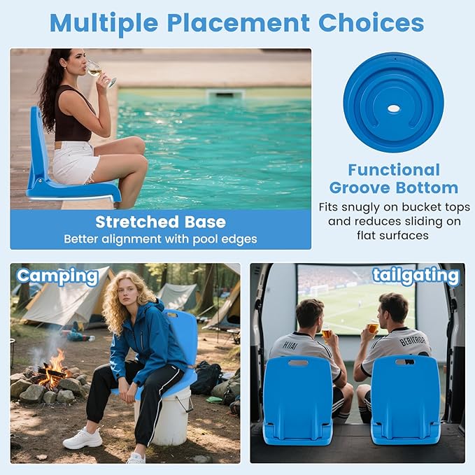 Goplus Poolside Chair for Edge of Pool Foldable Portable Flip Seat w/Back Support &amp 2 Handles Lightweight Outdoor Camping Chair for Stadium Tailgating Fishing Boats Beach (Blue 2 Packs)