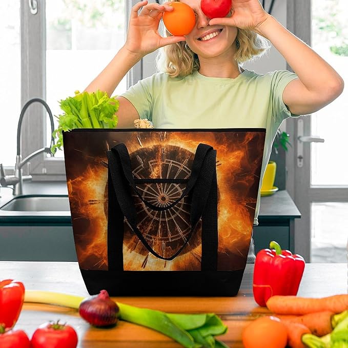 Insulated Shopping BagLarge Reusable Cooler Bags Dart Board Printed Foldable Shopping BagTravel Waterproof Shoulder Bag